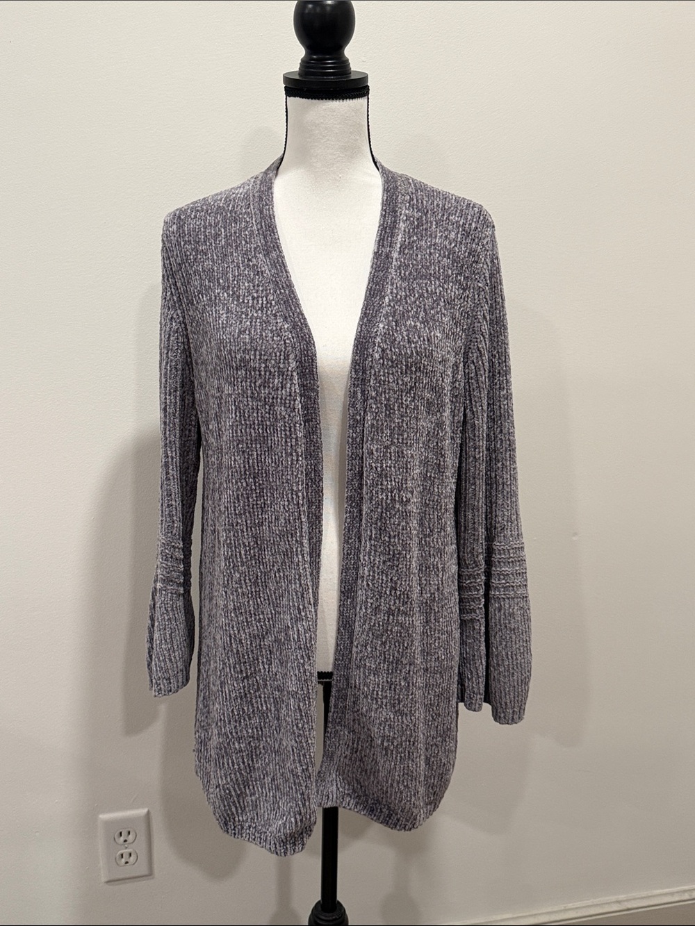 C'est 1946 Cozy Open-Front Chenille Sweater Cardigan - Heather Gray Size L